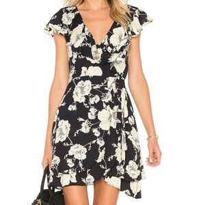 FREE PEOPLE FRENCH QUARTER MINI WRAP DRESS BLACK FLORAL PRINT |